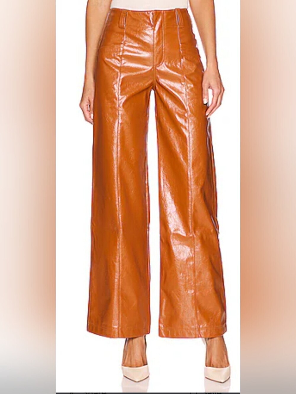 Free People Star Crossed Lovers Wide-Leg Faux Leather Pants in Cognac Boho 70s